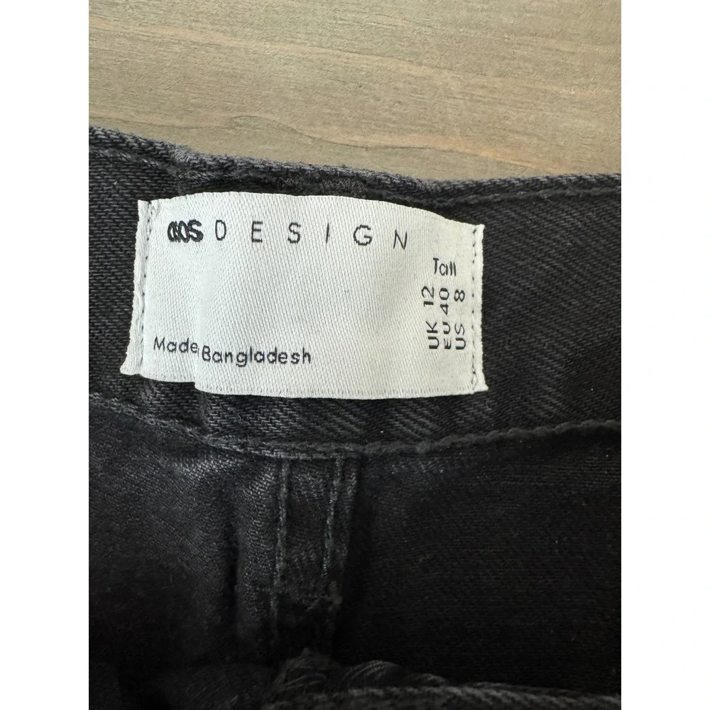 ASOS DESIGN Tall High Rise Denim Shorts Washed Black Raw Hem Size US 8‎
